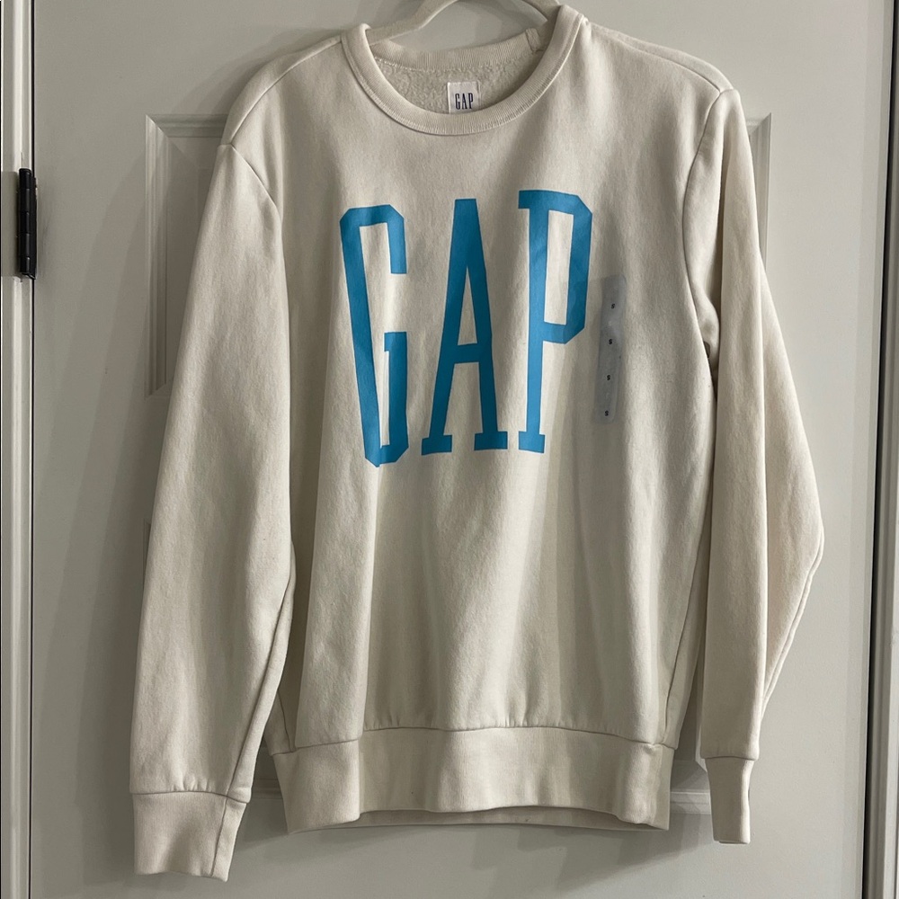 GAP Off-White Crewneck Sweater with Blue Lettering